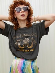 Oliver Bonas Grey Gold Mermaid Graphic T-Shirt - Image 1 of 8