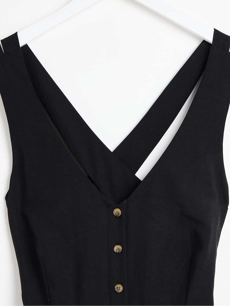 Oliver Bonas Black Belted Sleeveless Jumpsuit With Linen - Image 2 of 6 Oliver Bonas Black Belted Sleeveless Jumpsuit With Linen - Image 2 of 6