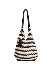 Oliver Bonas Black Crochet Scallop Tote Bag - Image 1 of 8
