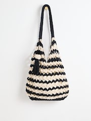 Oliver Bonas Black Crochet Scallop Tote Bag - Image 2 of 8