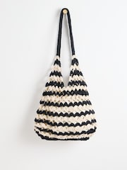 Oliver Bonas Black Crochet Scallop Tote Bag - Image 3 of 8
