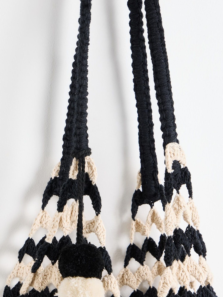 Oliver Bonas Black Crochet Scallop Tote Bag - Image 4 of 8