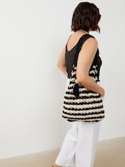 Oliver Bonas Black Crochet Scallop Tote Bag - Image 7 of 8