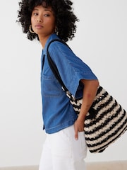 Oliver Bonas Black Crochet Scallop Tote Bag - Image 8 of 8