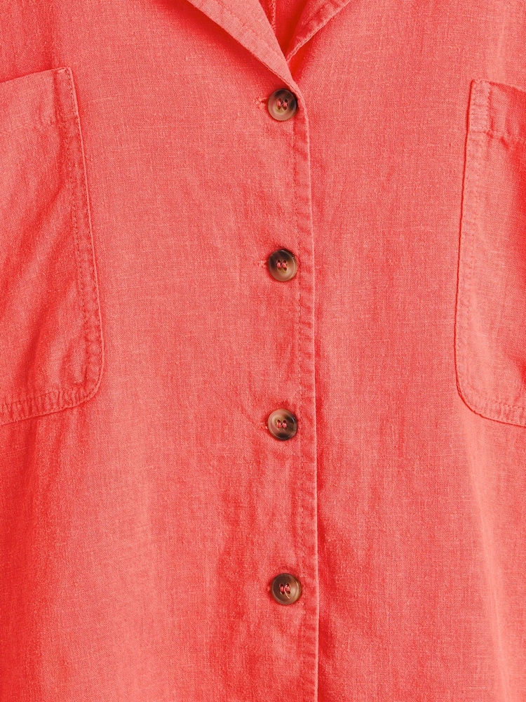 Oliver Bonas Coral Orange Linen Blend Boxy Shirt - Image 1 of 2 Oliver Bonas Coral Orange Linen Blend Boxy Shirt - Image 1 of 2