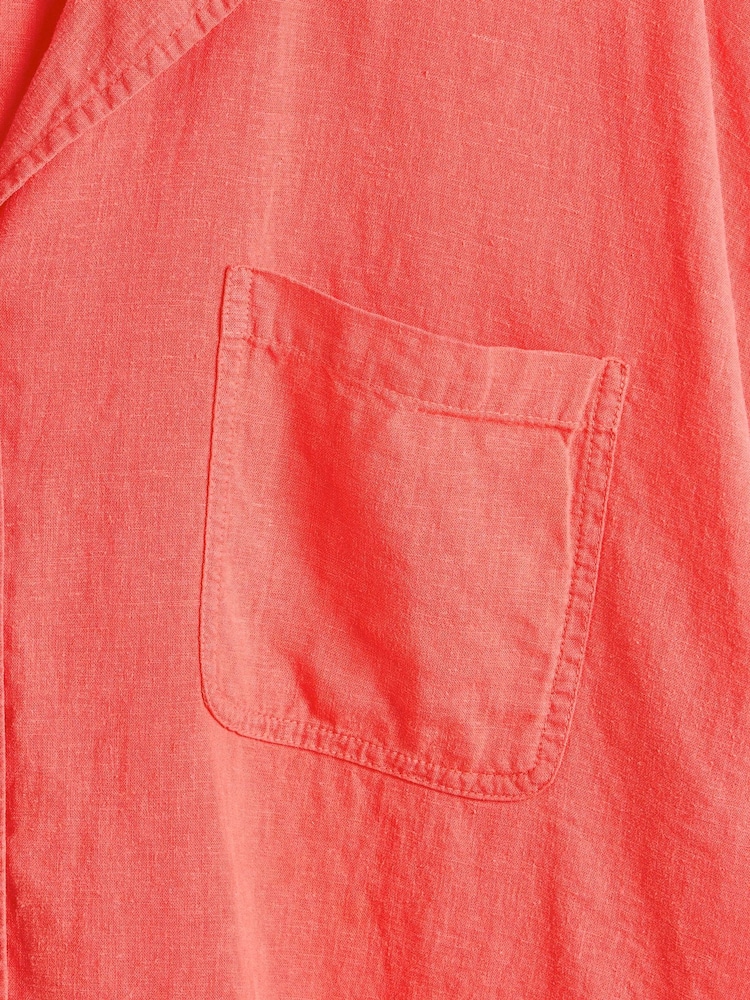 Oliver Bonas Coral Orange Linen Blend Boxy Shirt - Image 2 of 2 Oliver Bonas Coral Orange Linen Blend Boxy Shirt - Image 2 of 2