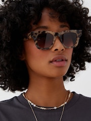 Oliver Bonas Green Faux Tortoiseshell Aqua Square Acetate Sunglasses - Image 1 of 6