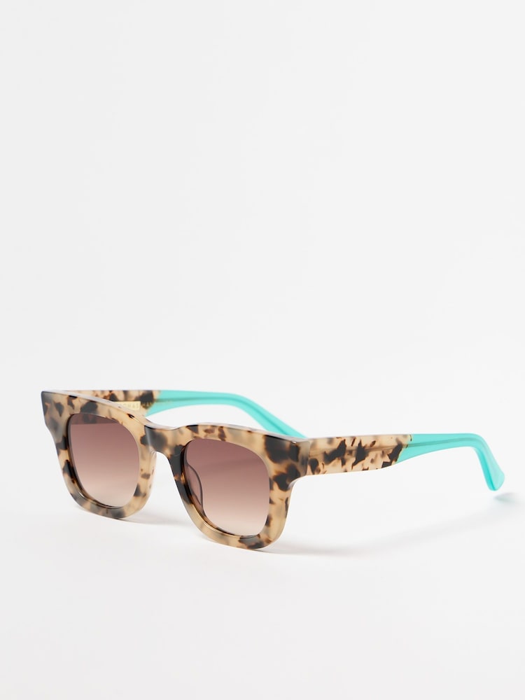 Oliver Bonas Green Faux Tortoiseshell Aqua Square Acetate Sunglasses - Image 2 of 6