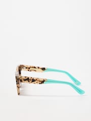 Oliver Bonas Green Faux Tortoiseshell Aqua Square Acetate Sunglasses - Image 3 of 6