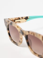 Oliver Bonas Green Faux Tortoiseshell Aqua Square Acetate Sunglasses - Image 4 of 6