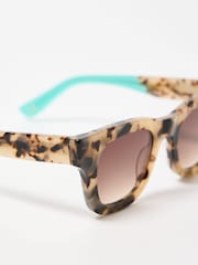 Oliver Bonas Green Faux Tortoiseshell Aqua Square Acetate Sunglasses - Image 5 of 6