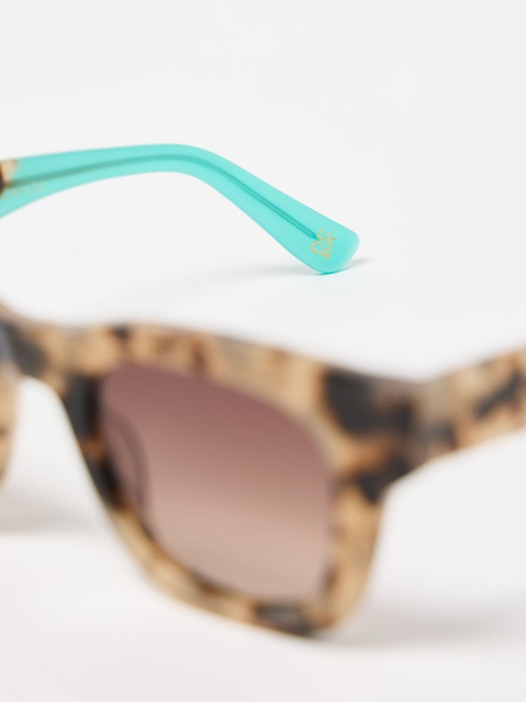 Oliver Bonas Green Faux Tortoiseshell Aqua Square Acetate Sunglasses - Image 6 of 6