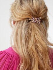 Oliver Bonas Pink/Purple Stones Floral Barrette Evie Hair Clip - Image 4 of 4