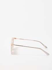 Oliver Bonas White Iridescent Faux Marbled Preppy Sunglasses - Image 3 of 7
