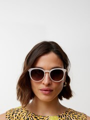 Oliver Bonas White Iridescent Faux Marbled Preppy Sunglasses - Image 7 of 7