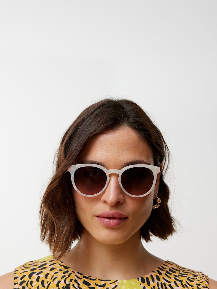 Oliver Bonas White Iridescent Faux Marbled Preppy Sunglasses - Image 7 of 7