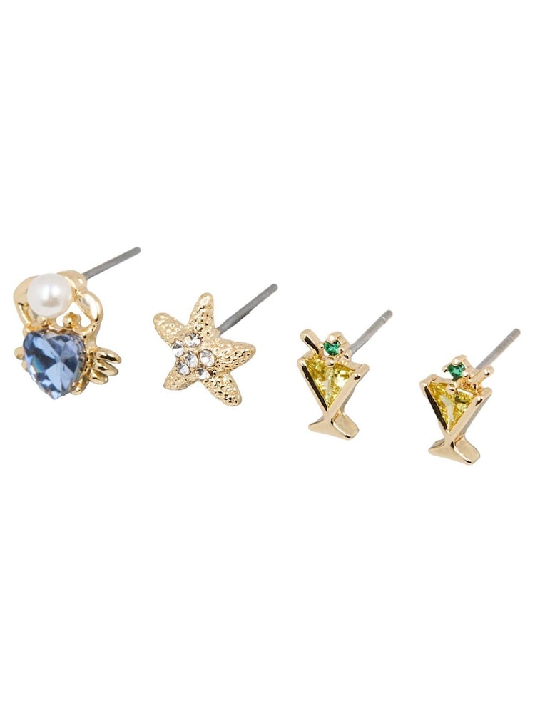 Oliver Bonas Gold Tone Madison Summer Party Stud Earrings Set - Image 1 of 6 Oliver Bonas Gold Tone Madison Summer Party Stud Earrings Set - Image 1 of 6