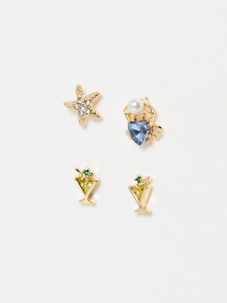 Oliver Bonas Gold Tone Madison Summer Party Stud Earrings Set - Image 2 of 6