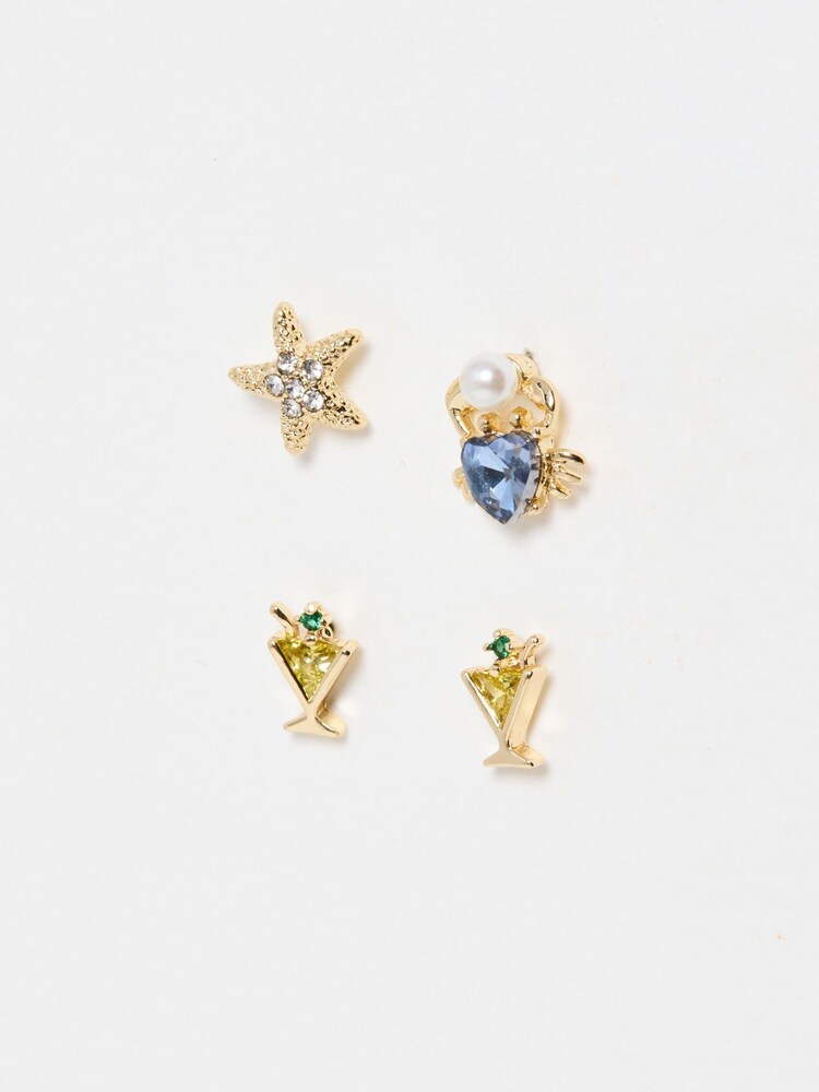 Oliver Bonas Gold Tone Madison Summer Party Stud Earrings Set - Image 2 of 6 Oliver Bonas Gold Tone Madison Summer Party Stud Earrings Set - Image 2 of 6