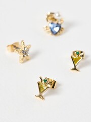 Oliver Bonas Gold Tone Madison Summer Party Stud Earrings Set - Image 5 of 6
