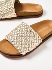 Oliver Bonas Gold Woven Leather Mule Sandals - Image 2 of 7