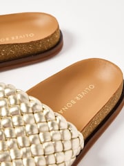 Oliver Bonas Gold Woven Leather Mule Sandals - Image 3 of 7