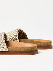 Oliver Bonas Gold Woven Leather Mule Sandals - Image 5 of 7