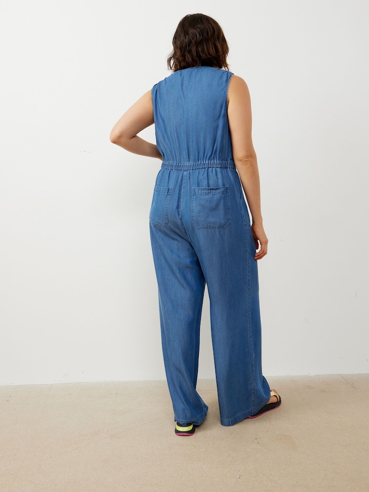 Oliver Bonas Blue Chambray Sleeveless Jumpsuit - Image 2 of 9