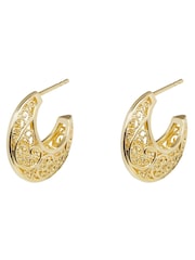 Oliver Bonas Gold Plated Seren Filigree Hoop Earrings - Image 1 of 6