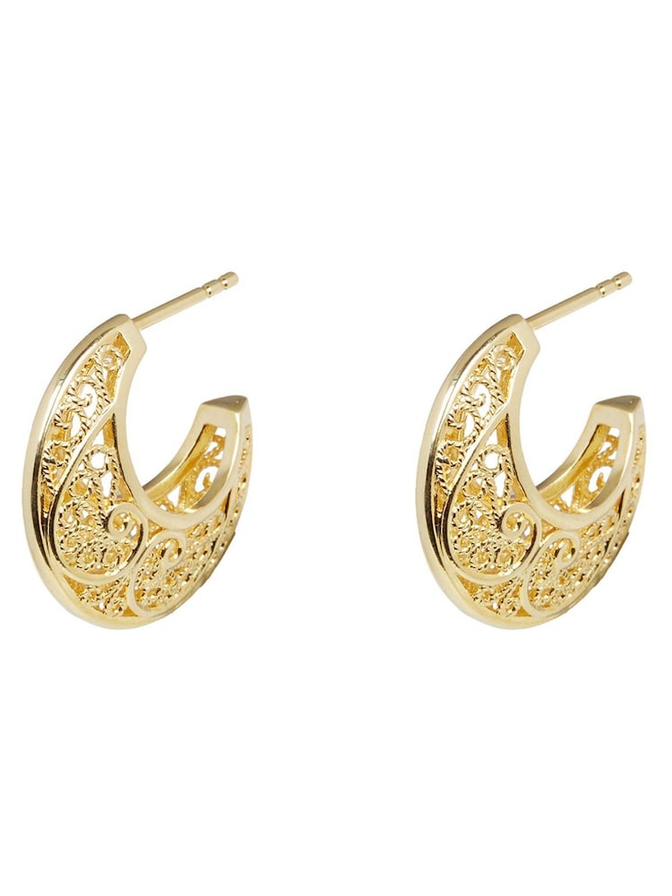 Oliver Bonas Gold Plated Seren Filigree Hoop Earrings - Image 1 of 6