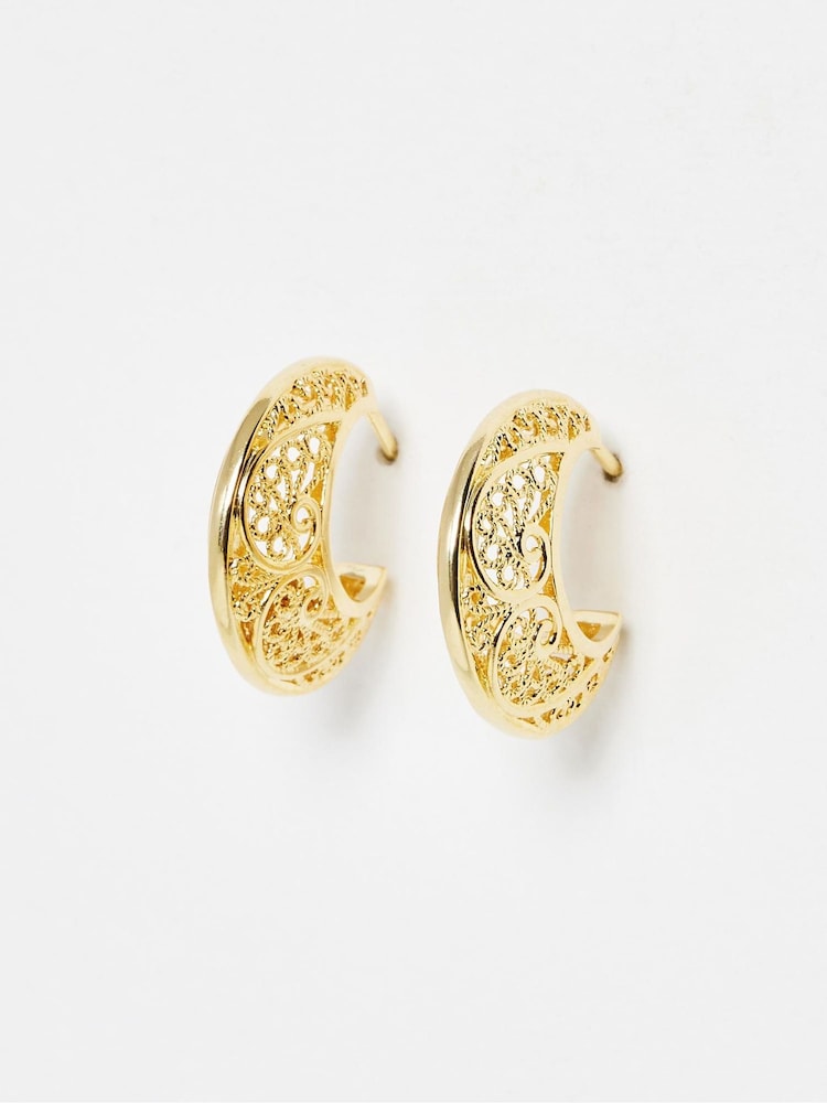 Oliver Bonas Gold Plated Seren Filigree Hoop Earrings - Image 2 of 6 Oliver Bonas Gold Plated Seren Filigree Hoop Earrings - Image 2 of 6