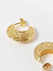 Oliver Bonas Gold Plated Seren Filigree Hoop Earrings - Image 4 of 6