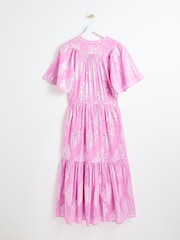 Oliver Bonas Pink Leaf Midi Dress - Image 2 of 6