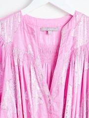 Oliver Bonas Pink Leaf Midi Dress - Image 3 of 6