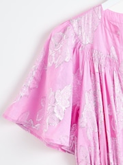 Oliver Bonas Pink Leaf Midi Dress - Image 4 of 6