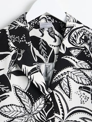 Oliver Bonas Black Tropical Print Shirt With Linen - Image 3 of 5