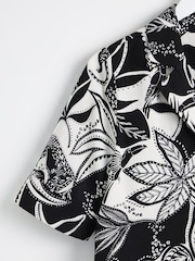 Oliver Bonas Black Tropical Print Shirt With Linen - Image 4 of 5