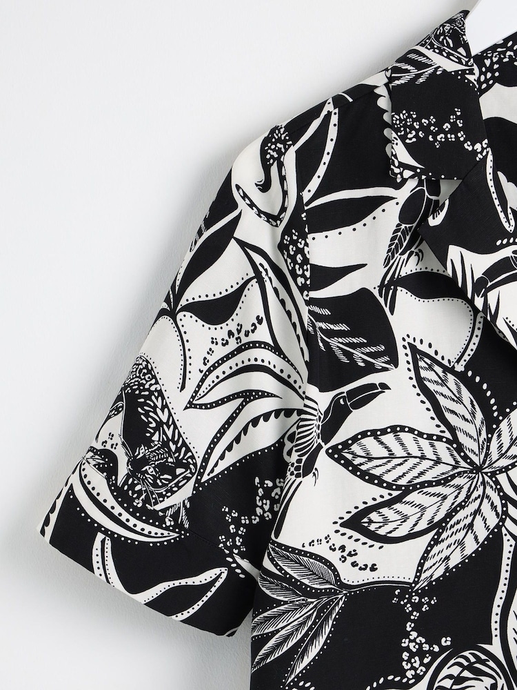 Oliver Bonas Black Tropical Print Shirt With Linen - Image 4 of 5