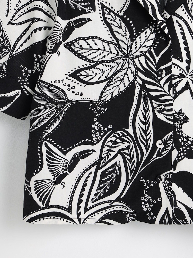 Oliver Bonas Black Tropical Print Shirt With Linen - Image 5 of 5 Oliver Bonas Black Tropical Print Shirt With Linen - Image 5 of 5