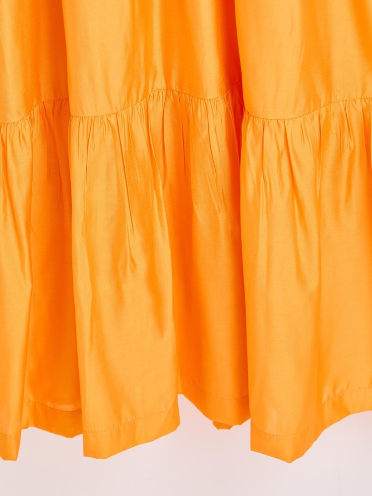 Oliver Bonas Orange Shirred Bodice Midi Dress - Image 6 of 6