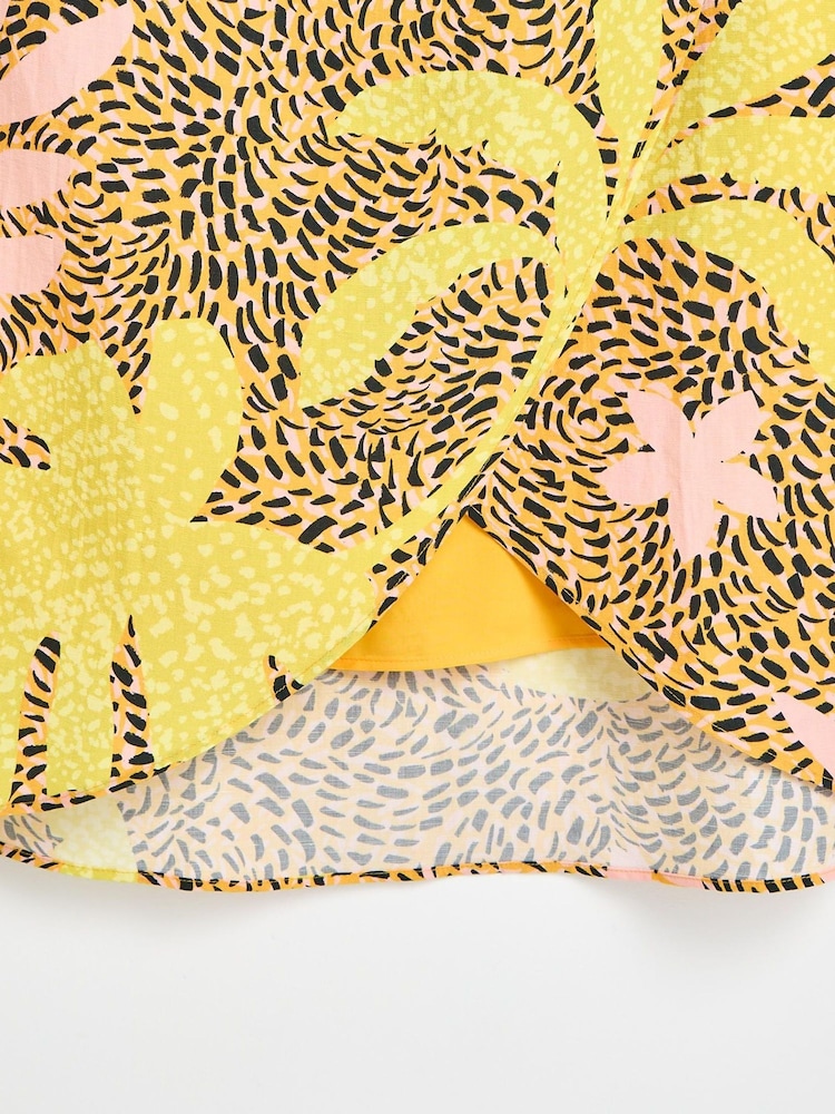 Oliver Bonas Yellow Palm Print Midi Skirt With Linen - Image 6 of 6
