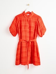 Oliver Bonas Orange Textured Stripe Mini Shirt Dress - Image 1 of 6