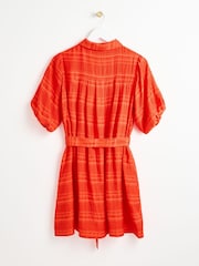 Oliver Bonas Orange Textured Stripe Mini Shirt Dress - Image 2 of 6