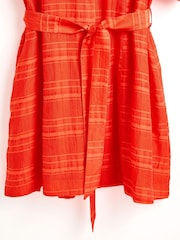 Oliver Bonas Orange Textured Stripe Mini Shirt Dress - Image 5 of 6