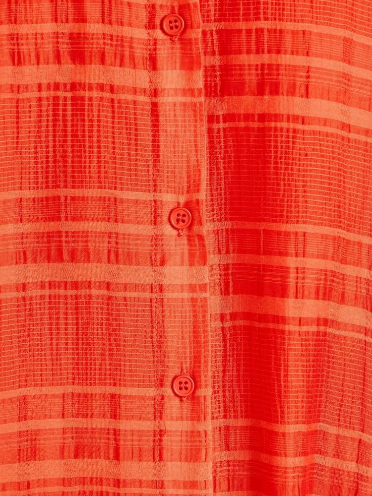 Oliver Bonas Orange Textured Stripe Mini Shirt Dress - Image 6 of 6