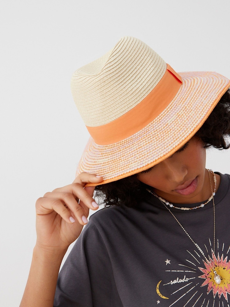 Oliver Bonas Orange Twist Bow Fedora Hat - Image 7 of 7 Oliver Bonas Orange Twist Bow Fedora Hat - Image 7 of 7