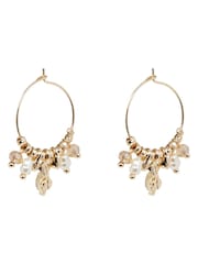 Oliver Bonas Gold Tone Thea Faux Fur Pearl Thin Hoop Earrings - Image 1 of 5