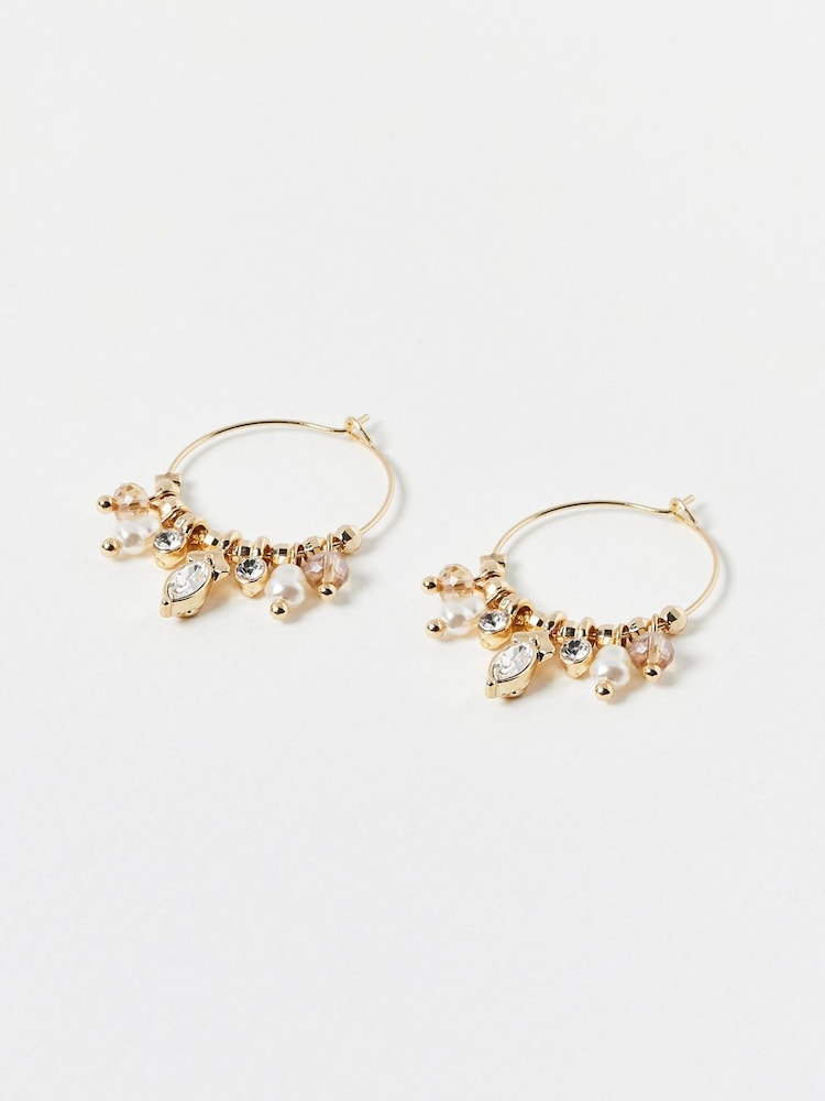Oliver Bonas Gold Tone Thea Faux Fur Pearl Thin Hoop Earrings - Image 2 of 5 Oliver Bonas Gold Tone Thea Faux Fur Pearl Thin Hoop Earrings - Image 2 of 5