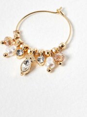 Oliver Bonas Gold Tone Thea Faux Fur Pearl Thin Hoop Earrings - Image 3 of 5