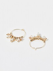 Oliver Bonas Gold Tone Thea Faux Fur Pearl Thin Hoop Earrings - Image 4 of 5